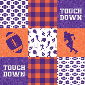 touch down - football wholecloth - purple and orange - college ball -  plaid