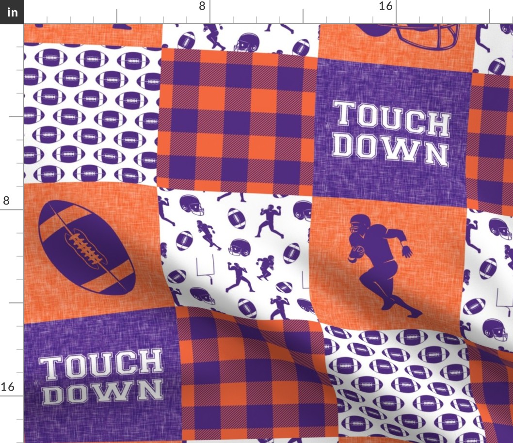 touch down - football wholecloth - purple and orange - college ball -  plaid