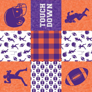 touch down - football wholecloth - purple and orange - college ball -  plaid (90)