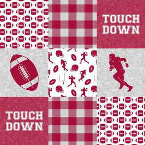 touch down - football wholecloth - crimson and white - college ball -  plaid 