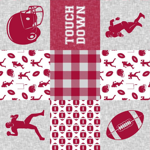 touch down - football wholecloth - crimson and white - college ball -  plaid (90)