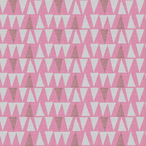 pink triangles-small scale-fanciful fifties flowers coordinate bark cloth