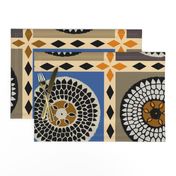 Arizona Sunflowers Faux Quilt - Black Tan Ivory