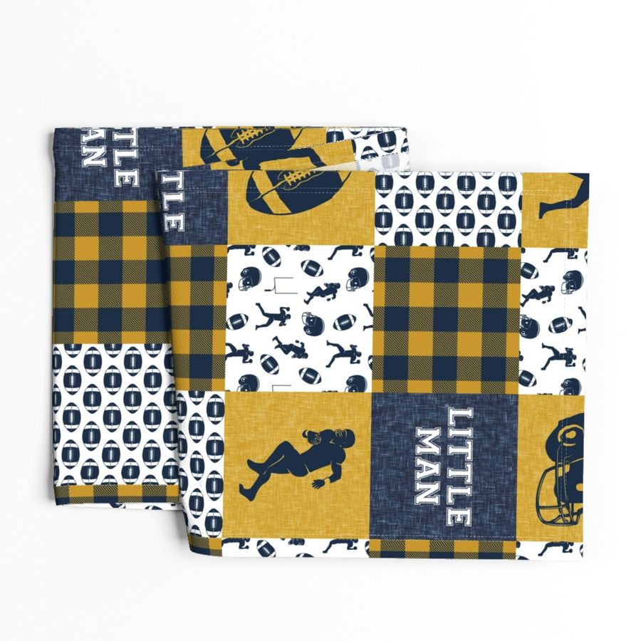 little man - football wholecloth - gold and blue - college ball -  plaid 