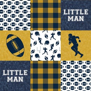 little man - football wholecloth - gold and blue - college ball -  plaid 