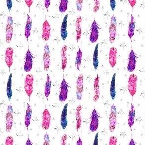 Watercolor Pink Blue Feathers 