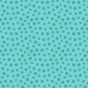 Ditsy scattered flowers on turquoise