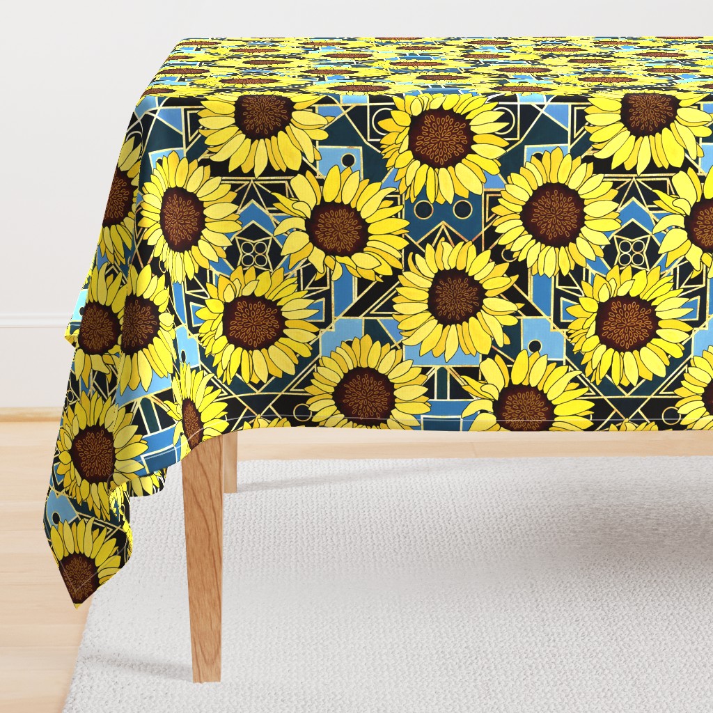 Sunflowers & Art Deco Gold, Blue & Navy - Big 