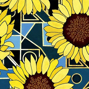 Sunflowers & Art Deco Gold, Blue & Navy - Big 