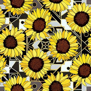 Sunflowers & Art Deco Gold, Black & White Background - Small