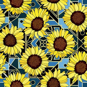 Sunflowers & Art Deco Gold, Blue & Navy - Small