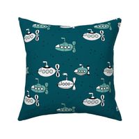 We all wanna live in a yellow submarine cute under water boats kids design blue aqua winter
