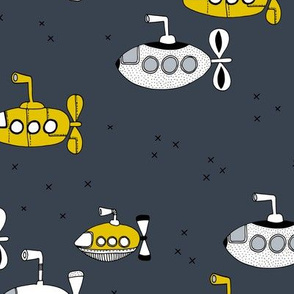 We all wanna live in a yellow submarine cute under water boats kids travel design blue yellow winter