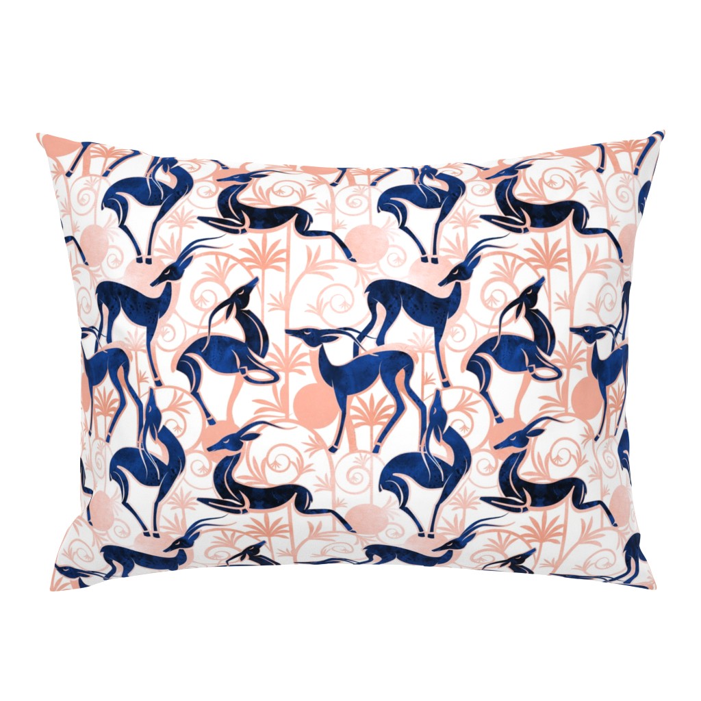 Normal scale // Deco Gazelles Garden // white background navy animals and rose metal textured decorative elements