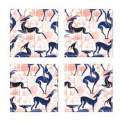 Normal scale // Deco Gazelles Garden // white background navy animals and rose metal textured decorative elements