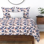 Normal scale // Deco Gazelles Garden // white background navy animals and rose metal textured decorative elements