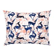 Normal scale // Deco Gazelles Garden // white background navy animals and rose metal textured decorative elements