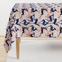 Normal scale // Deco Gazelles Garden // white background navy animals and rose metal textured decorative elements