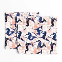 Normal scale // Deco Gazelles Garden // white background navy animals and rose metal textured decorative elements