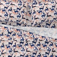 Normal scale // Deco Gazelles Garden // white background navy animals and rose metal textured decorative elements