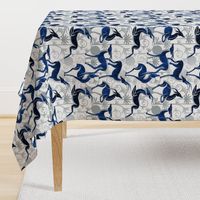 Normal scale // Deco Gazelles Garden // white background navy animals and silver textured decorative elements