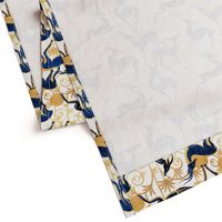 Normal scale // Deco Gazelles Garden // white background navy animals and gold textured decorative elements