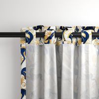 Normal scale // Deco Gazelles Garden // white background navy animals and gold textured decorative elements