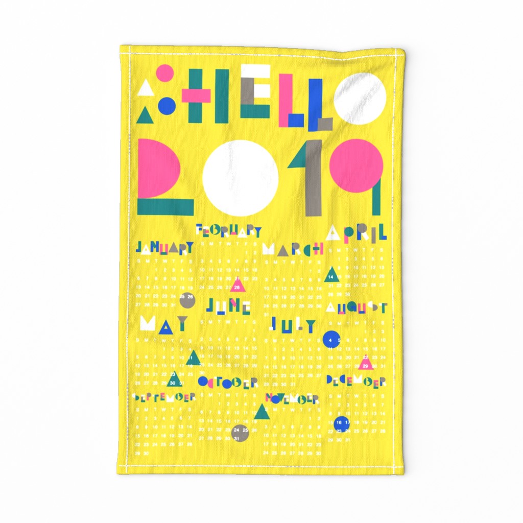 Yellow 2019 Calendar Tea Towel