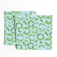 Watercolor Laurel Wreath - Green and baby blue