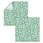 Watercolor Laurel Wreath - Green and baby blue