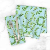 Watercolor Laurel Wreath - Green and baby blue