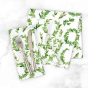 Watercolor Laurel Wreath - Green and white