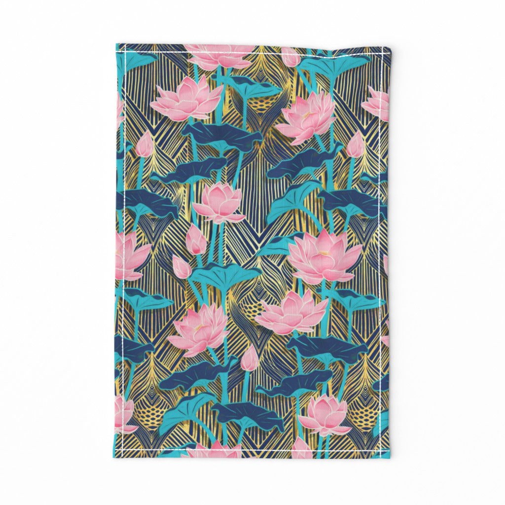 Art Deco Lotus Flowers in Pink & Navy