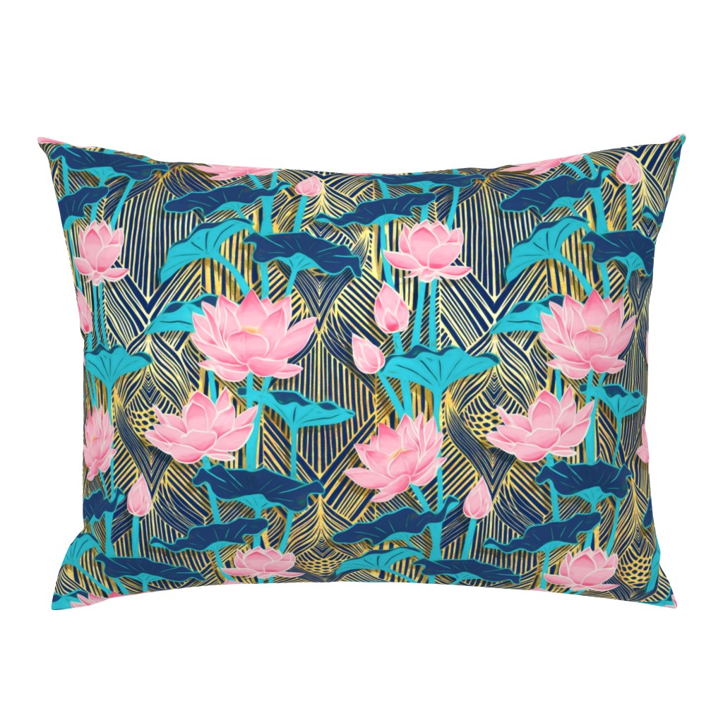 Art Deco Lotus Flowers in Pink & Navy