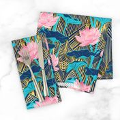 Art Deco Lotus Flowers in Pink & Navy