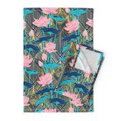 Art Deco Lotus Flowers in Pink & Navy