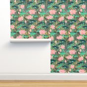 Art Deco Lotus Flowers in Peach & Emerald