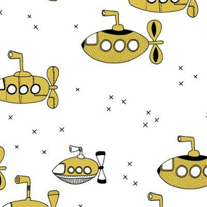 We all wanna live in a yellow submarine cute under water boats kids design gender neutral yellow