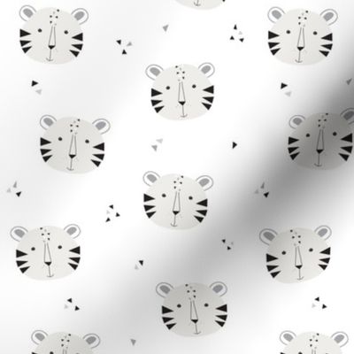 Cute Tigers in Black, White & Gray – Monochrome Animals Baby Nursery Fabric
