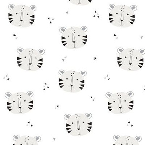 Cute Tigers in Black, White & Gray – Monochrome Animals Baby Nursery Fabric