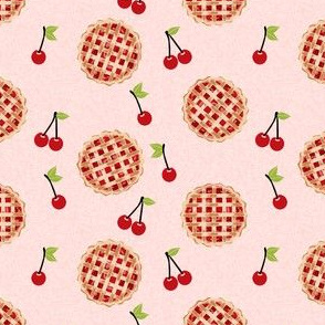 cherry pie fabric - food, pie, pies, cherries, fruit, cherry, baker, bakery - - pink