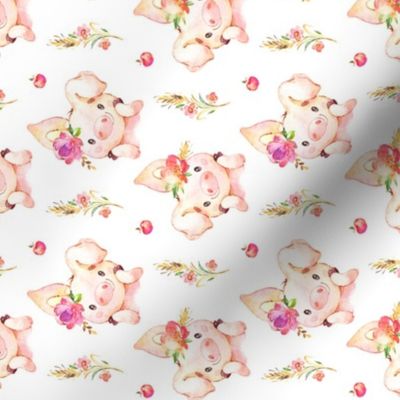 Miss Piglet ROTATED - Baby Girl Pig with Flowers & Apples