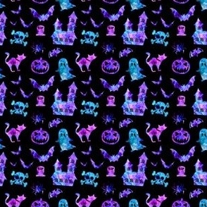 Watercolor Halloween Icons in Black + Rainbow Candy