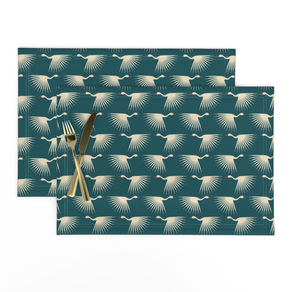 Art Deco Cranes - Teal - Smaller Scale (6" wallpaper)