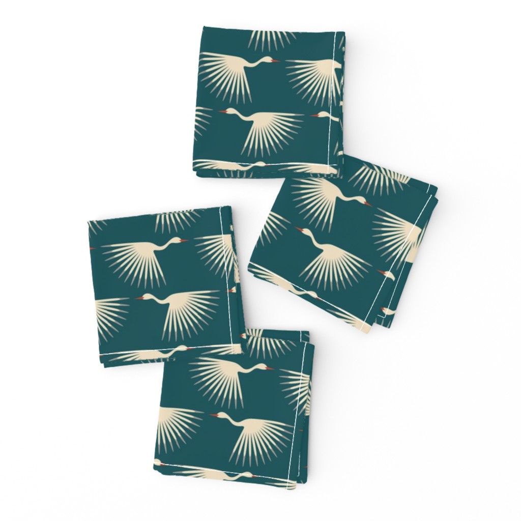 Art Deco Cranes - Teal - Smaller Scale (6" wallpaper)