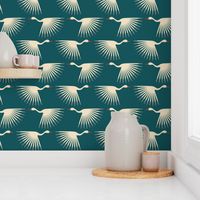 Art Deco Cranes - Teal - Smaller Scale (6" wallpaper)