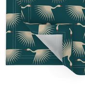 Art Deco Cranes - Teal - Smaller Scale (6" wallpaper)