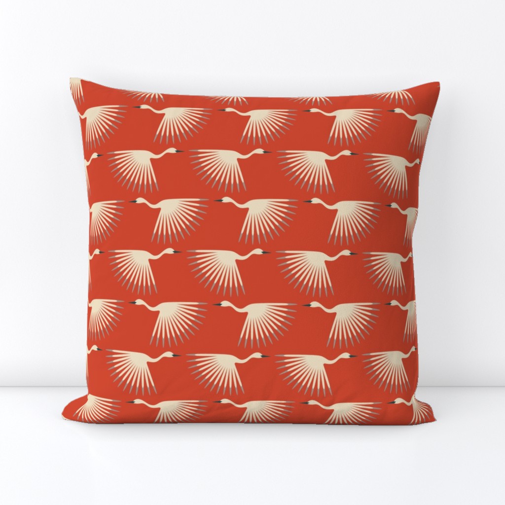 Art Deco Cranes - Soft Vermilion