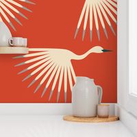 Art Deco Cranes - Soft Vermilion