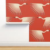 Art Deco Cranes - Soft Vermilion